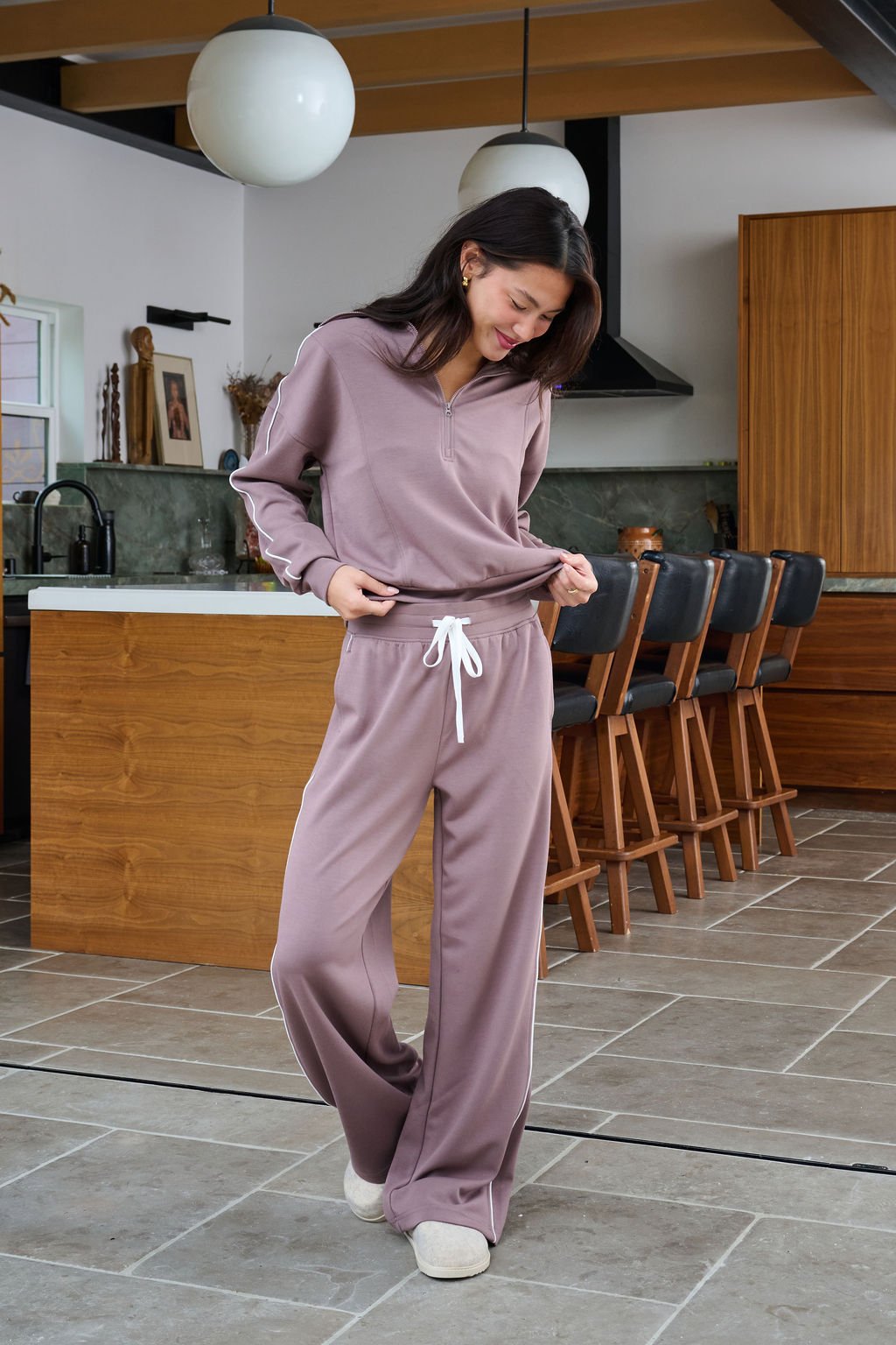 Thread and Supply Mocha Hooded Quarter Zip Pullover - FINAL SALE