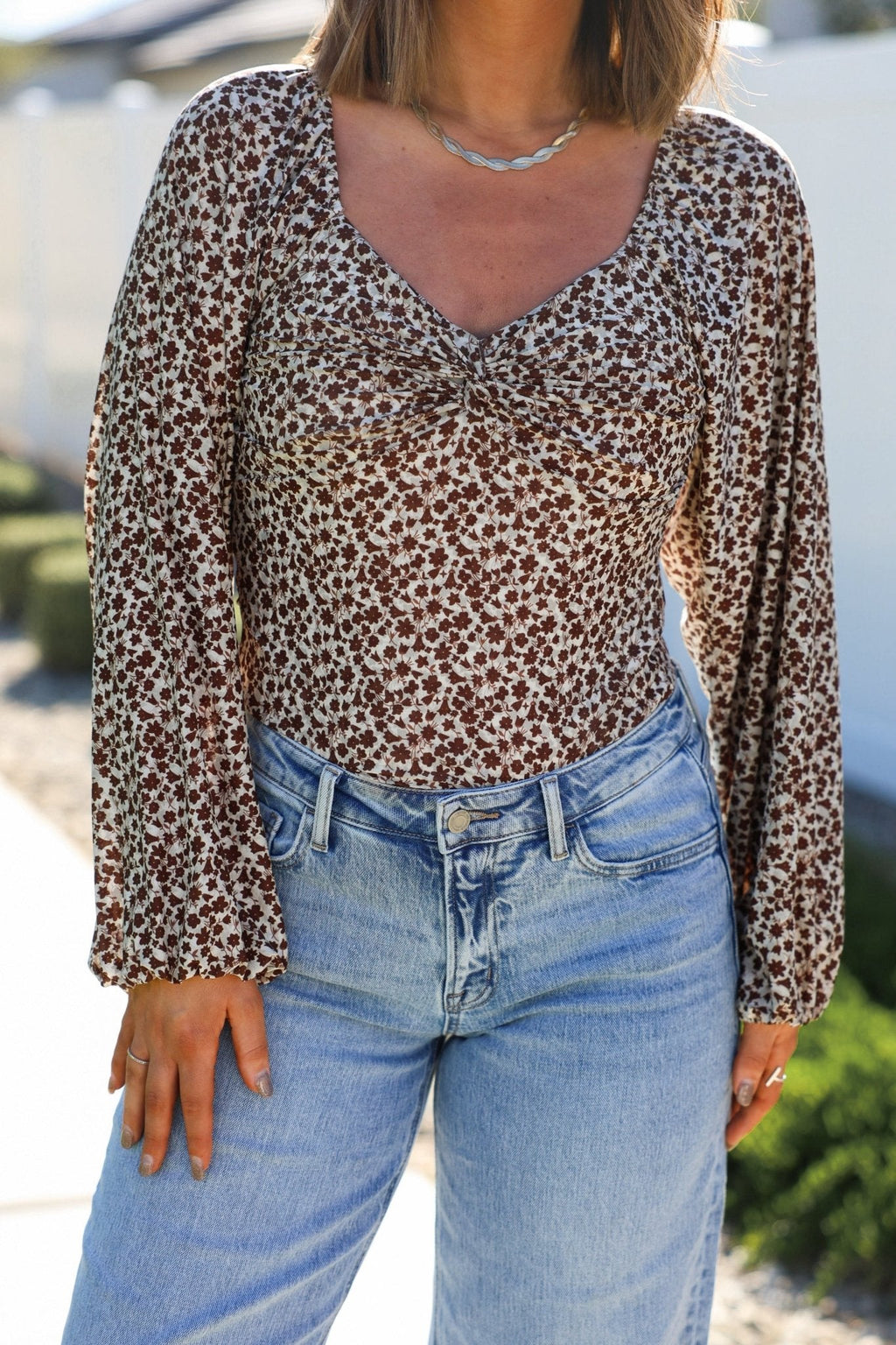 Touch Of Romance Brown Floral Bodysuit - FINAL SALE