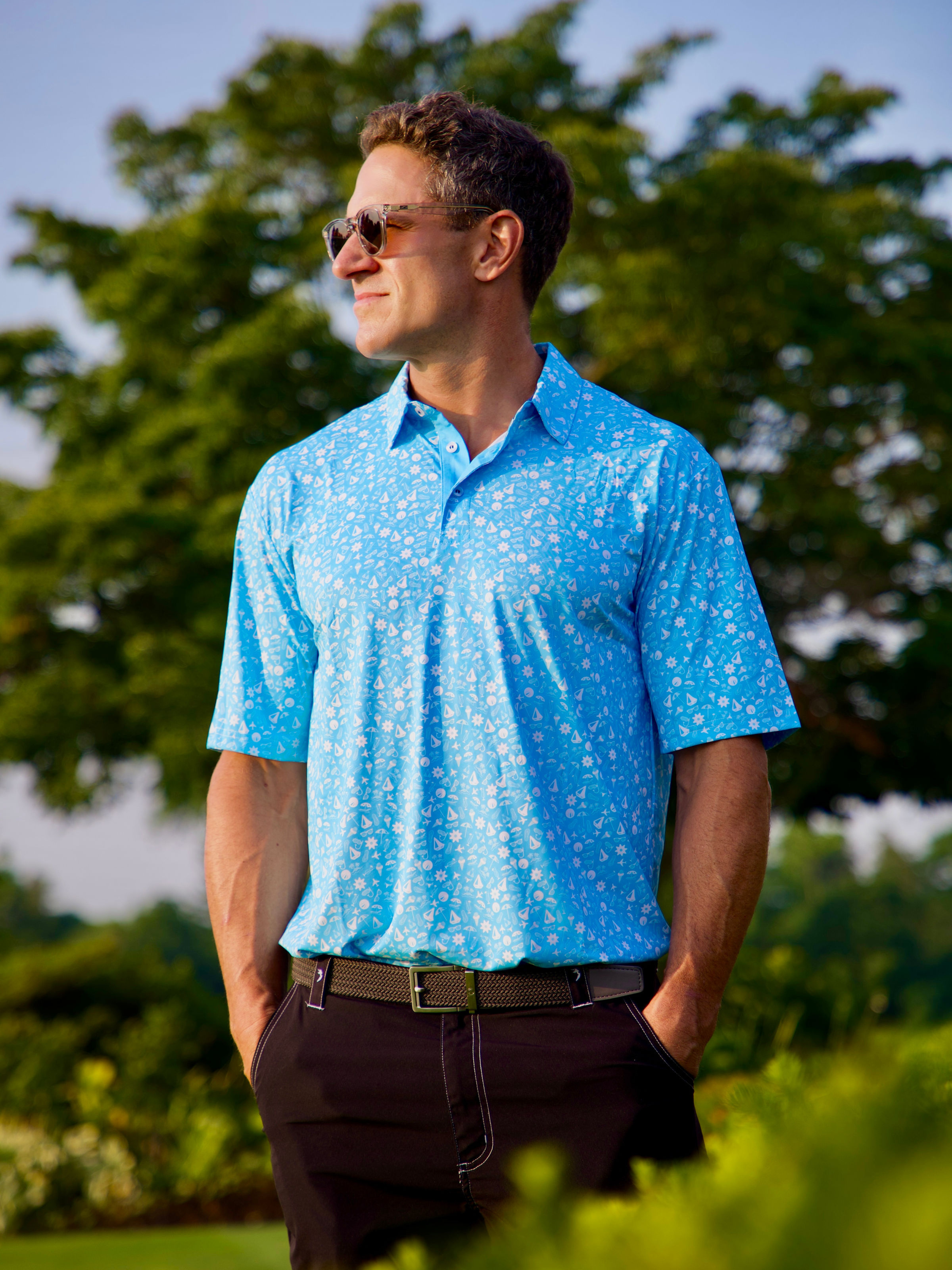 White Water Vacation Polo, Aqua Blue