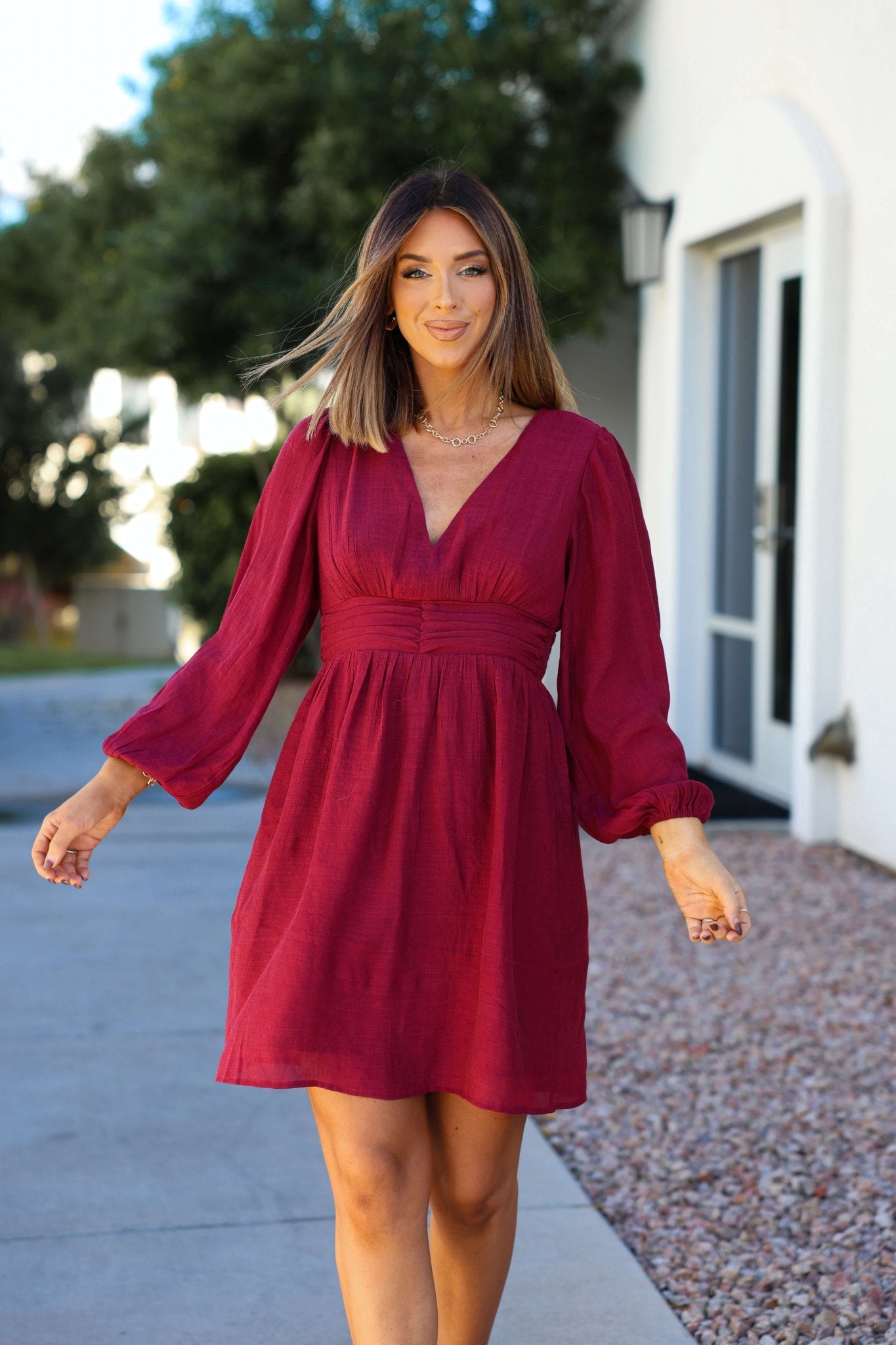 Vanessa Burgundy Ruched Mini Dress - FINAL SALE