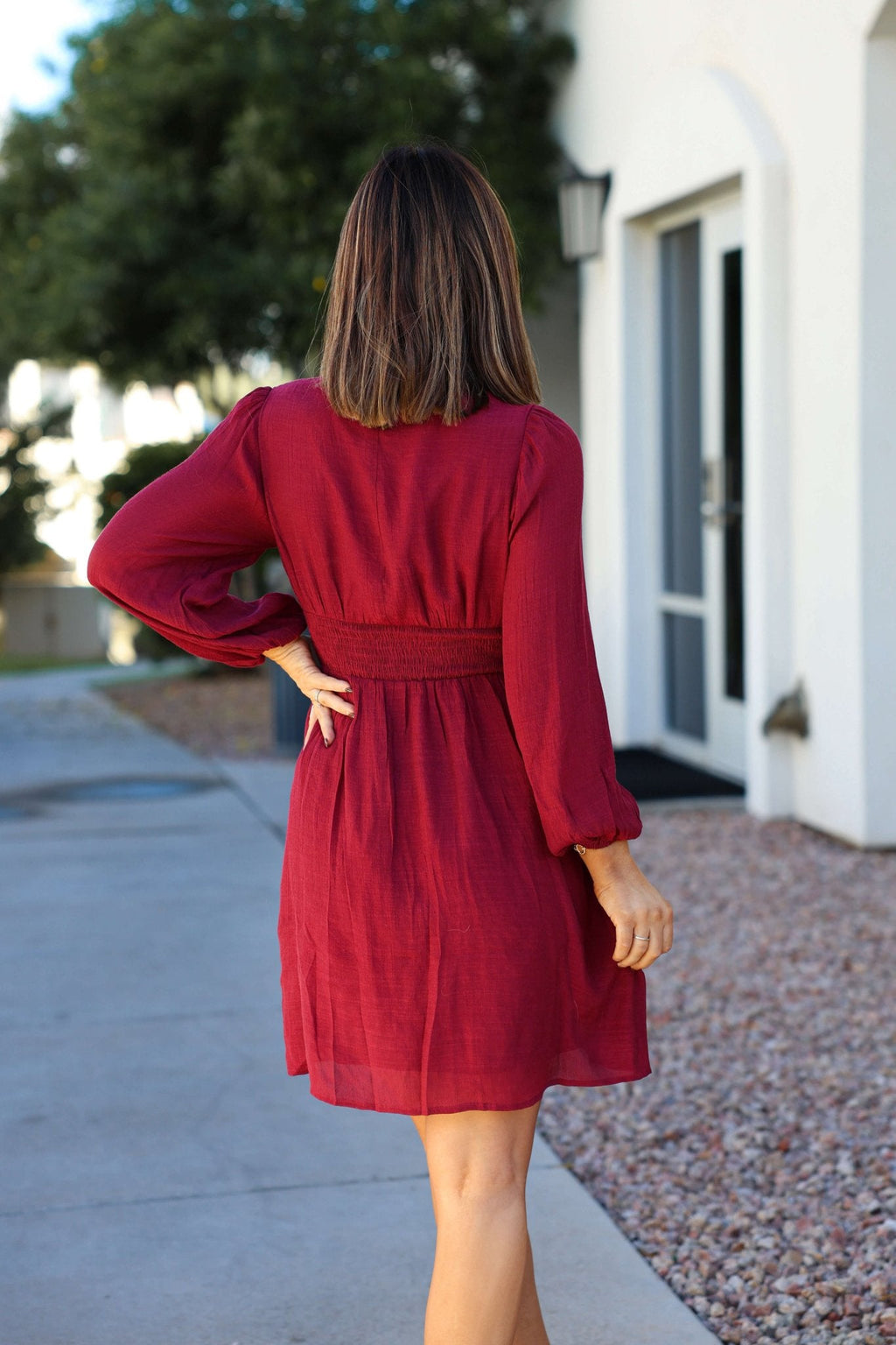 Vanessa Burgundy Ruched Mini Dress - FINAL SALE