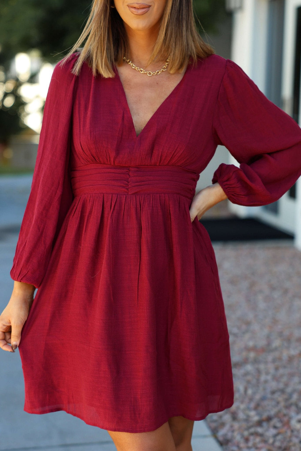 Vanessa Burgundy Ruched Mini Dress - FINAL SALE