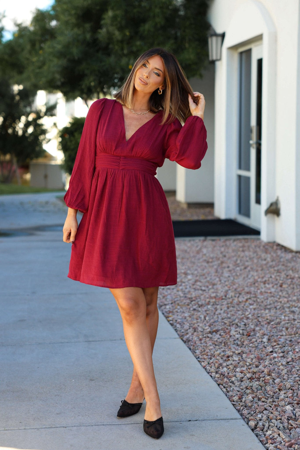 Vanessa Burgundy Ruched Mini Dress - FINAL SALE