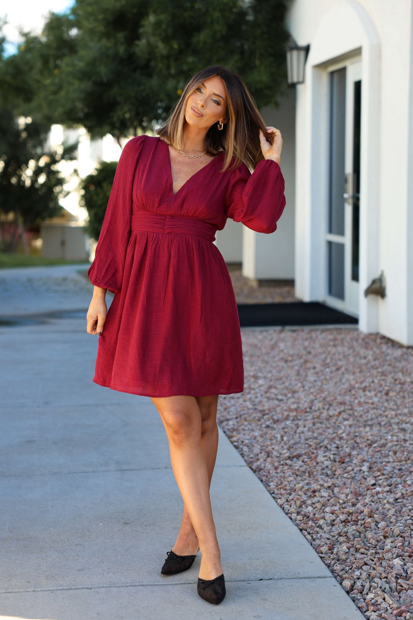 Vanessa Burgundy Ruched Mini Dress - FINAL SALE