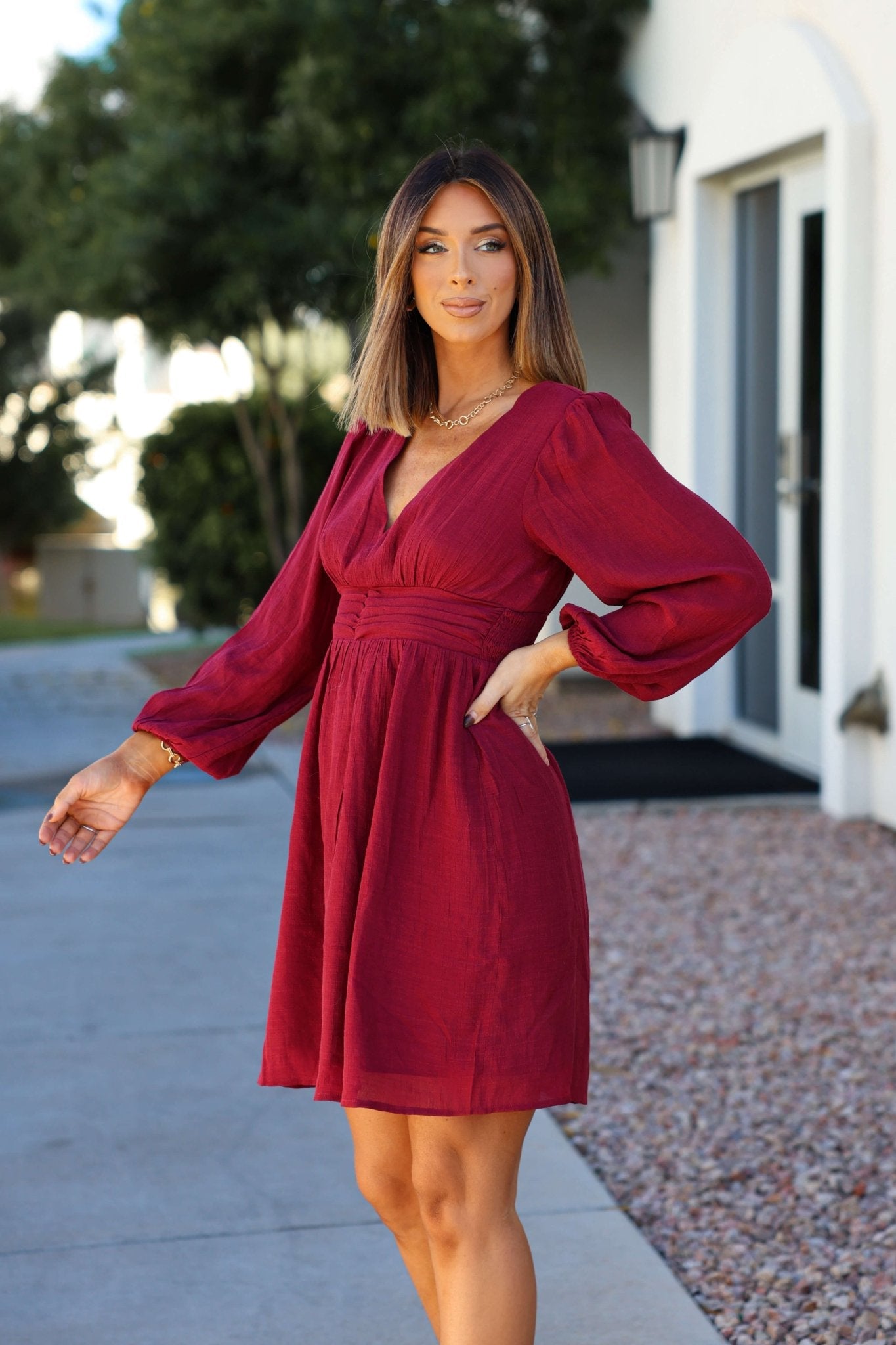 Vanessa Burgundy Ruched Mini Dress - FINAL SALE