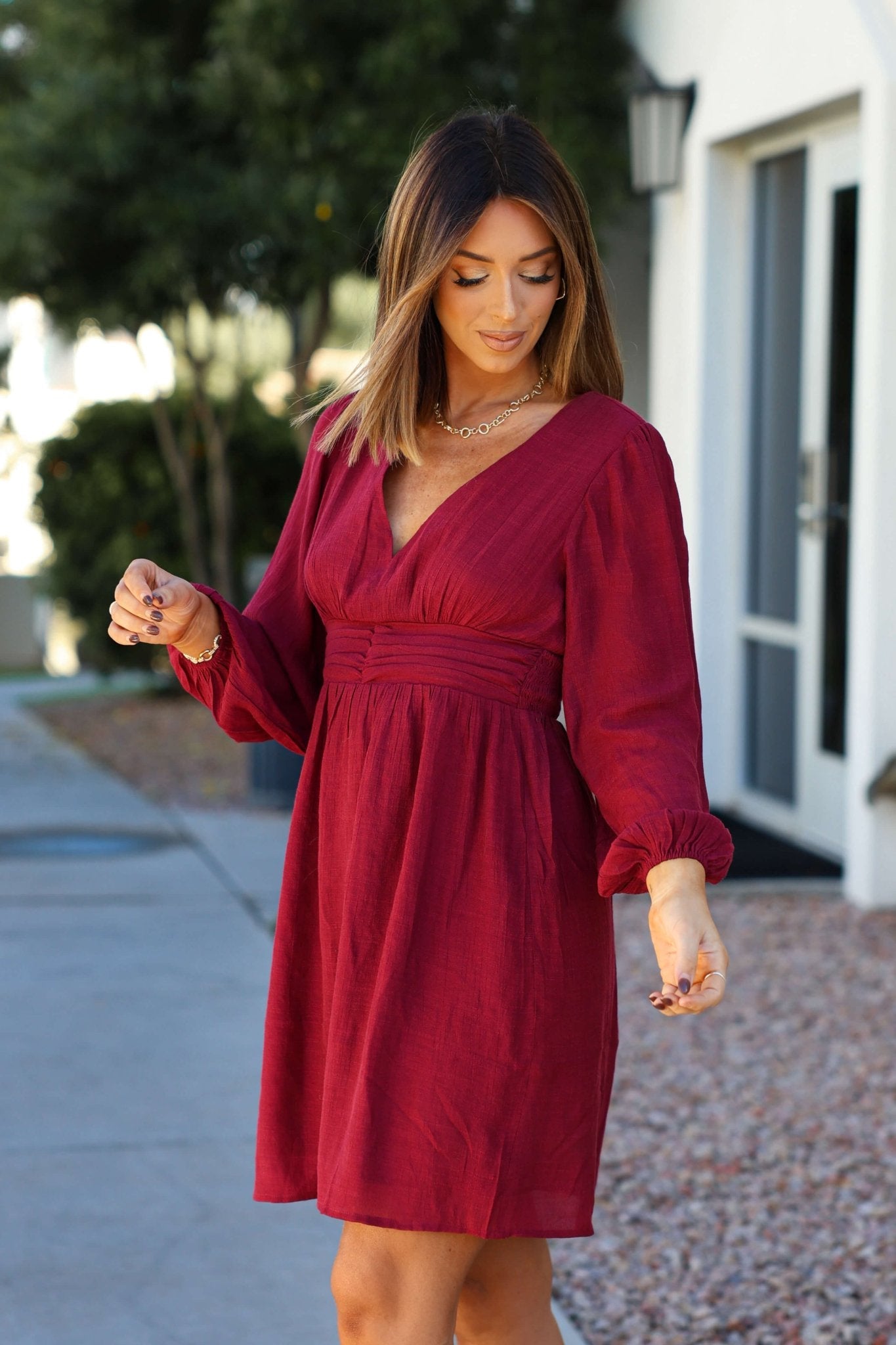 Vanessa Burgundy Ruched Mini Dress - FINAL SALE