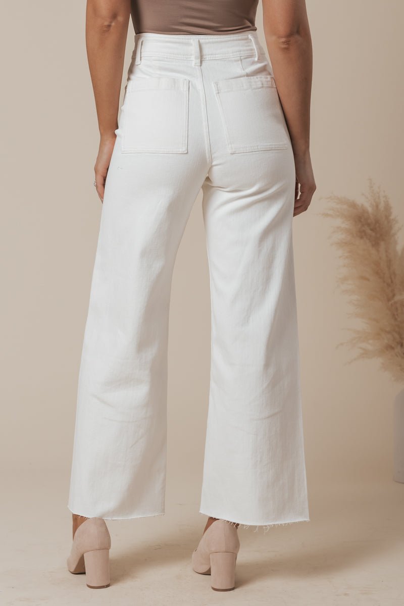 White Straight Wide Leg Pants