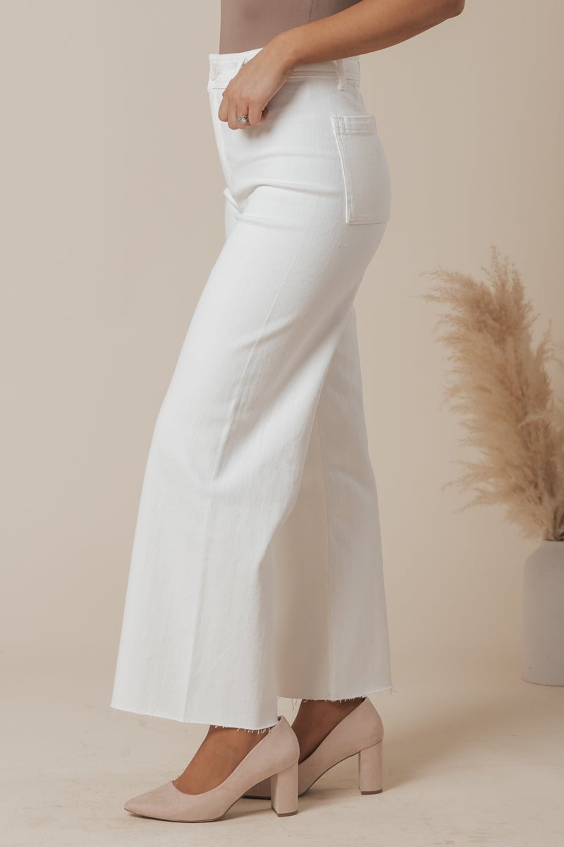 White Straight Wide Leg Pants
