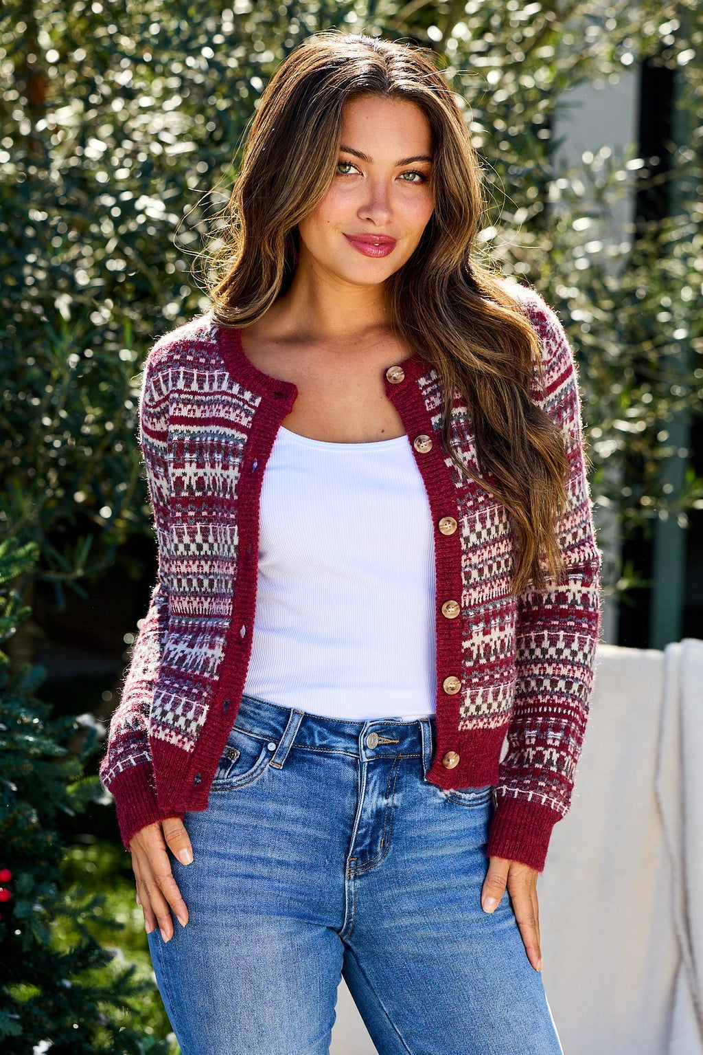 Wine Fair Isle Button Down Cardigan - FINAL SALE