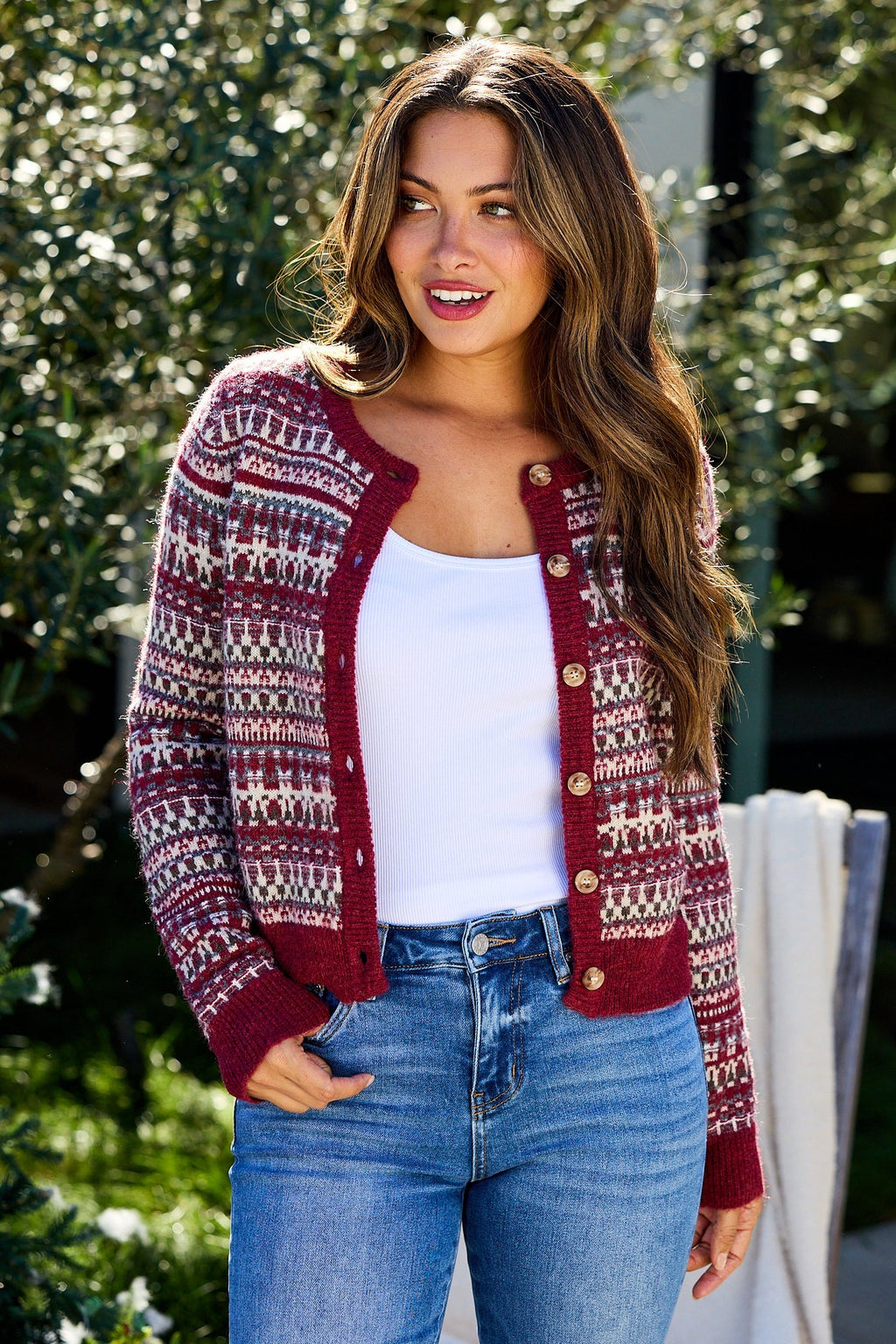 Wine Fair Isle Button Down Cardigan - FINAL SALE