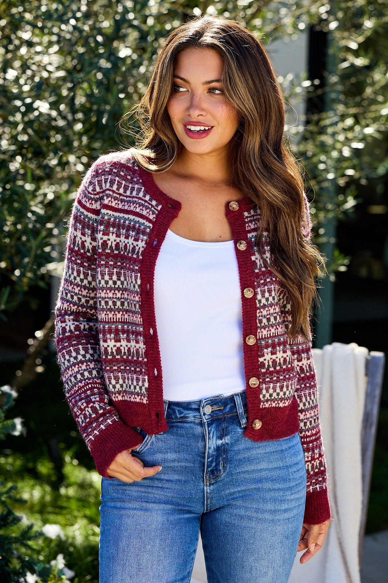 Wine Fair Isle Button Down Cardigan - FINAL SALE
