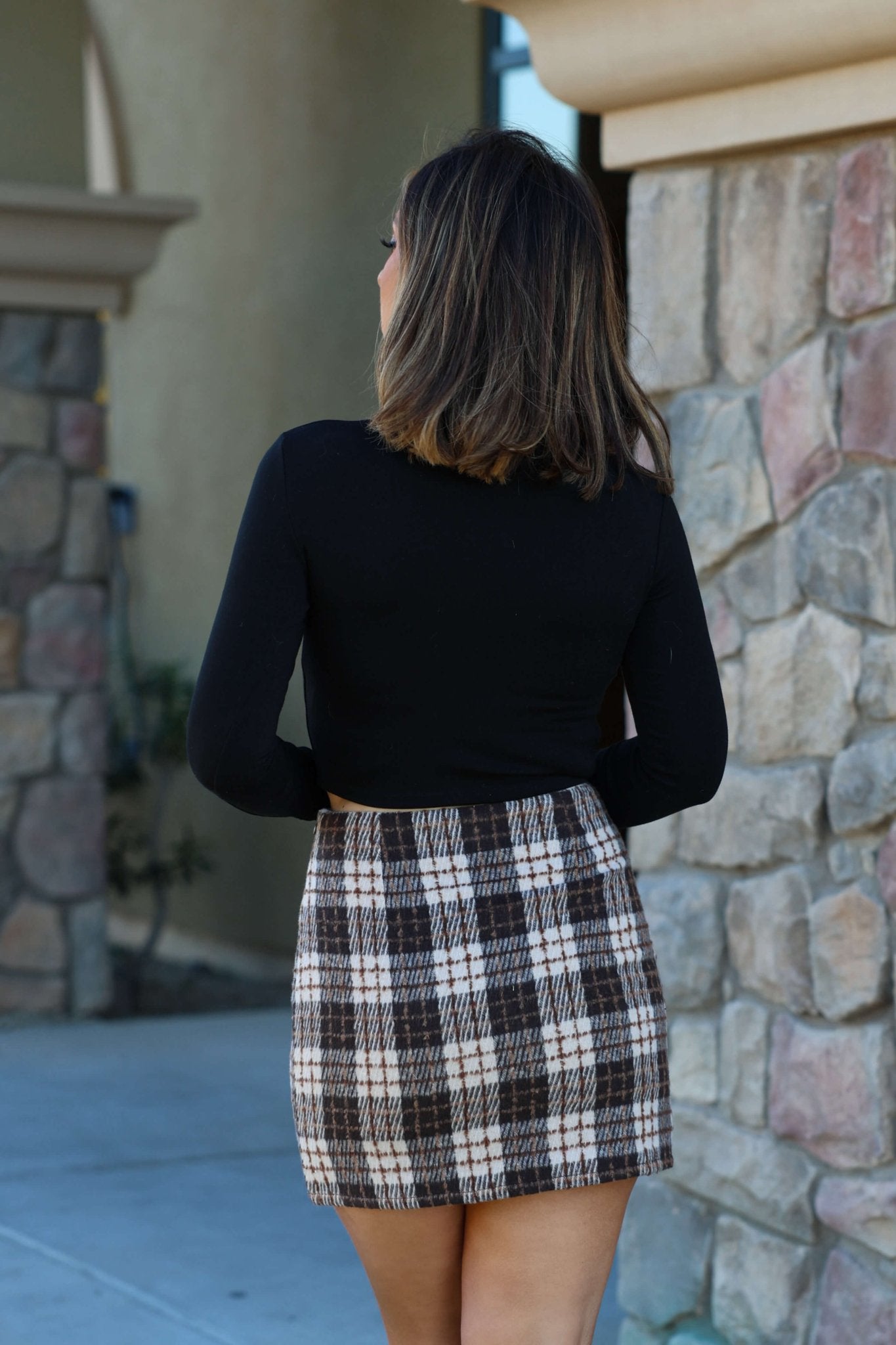 Woodsy Taupe and Brown Plaid Mini Skirt - FINAL SALE